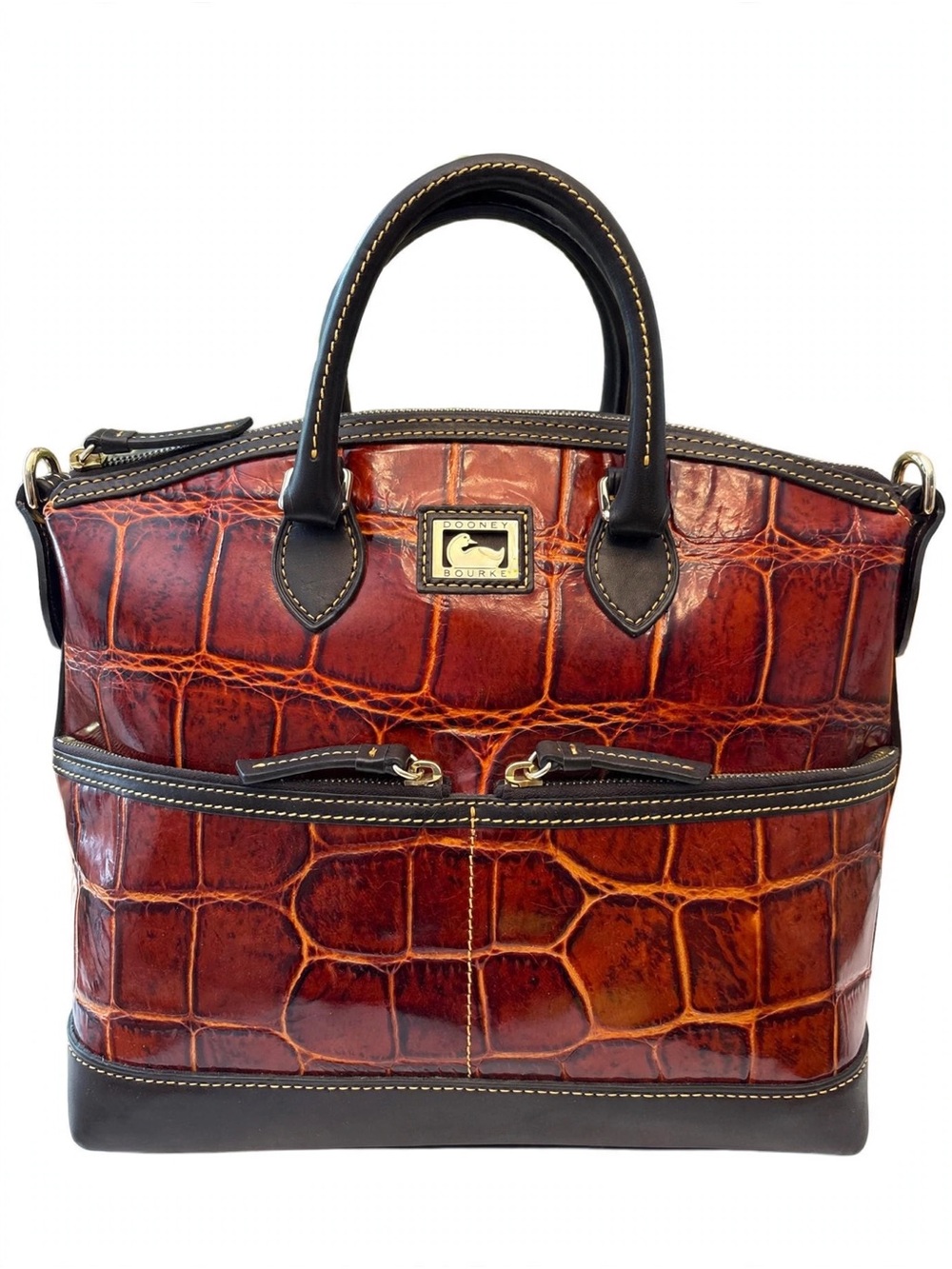 Dooney & Bourke Burnt Orange Croc Satchel + Strap